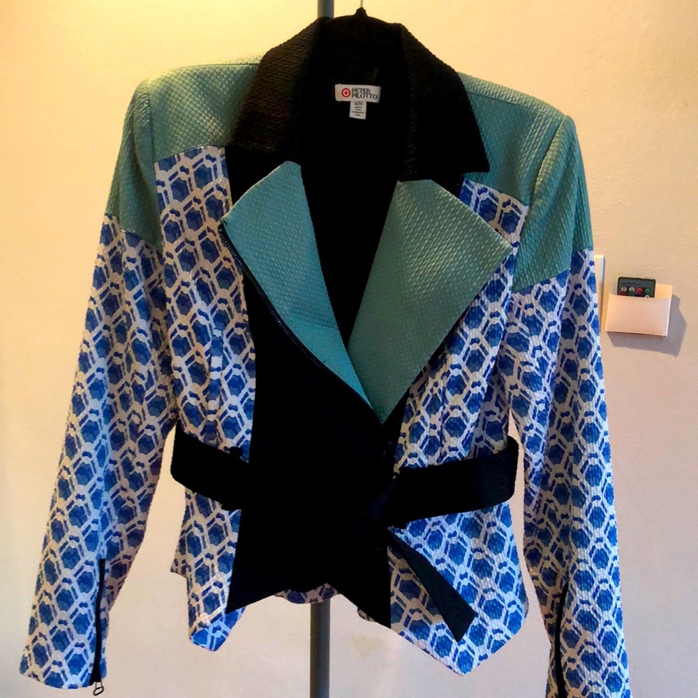 Blue & green patterned jacket - image 1